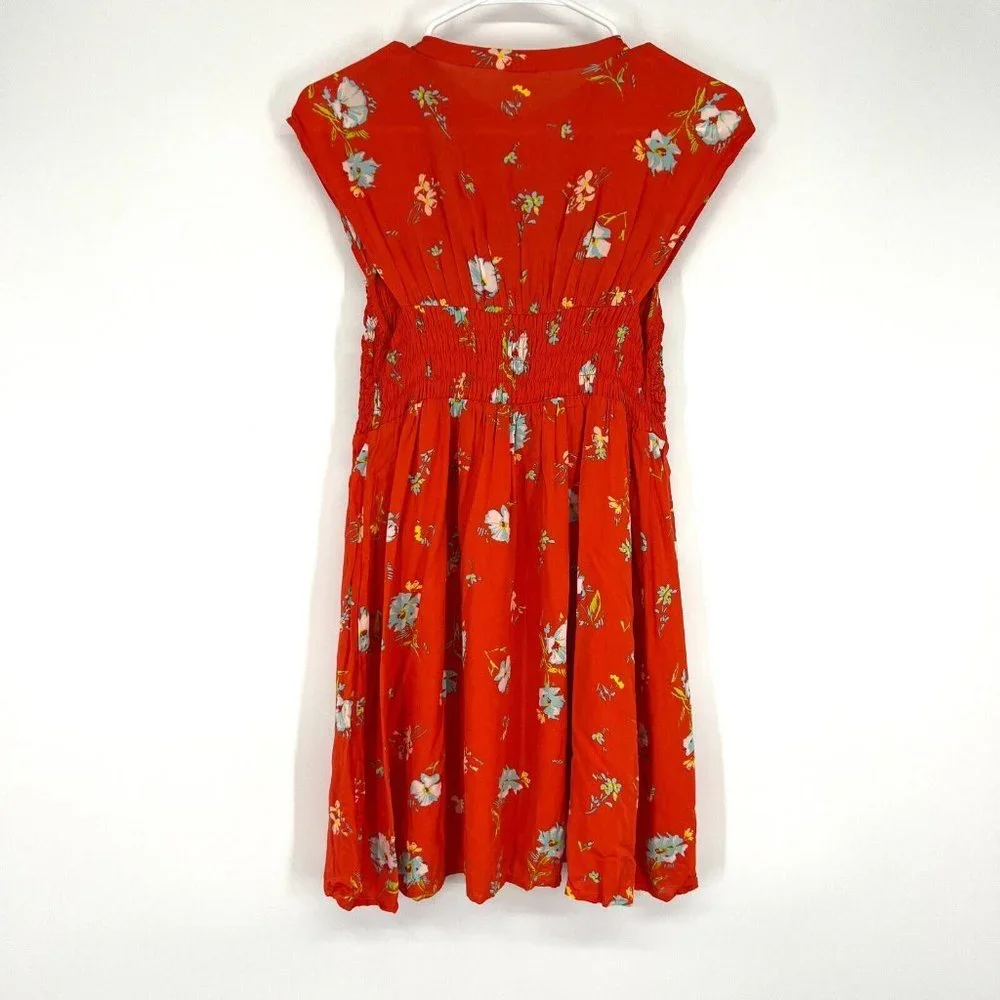 Free People Dress Greatest Day Smocked Button Down Orange Floral Mini